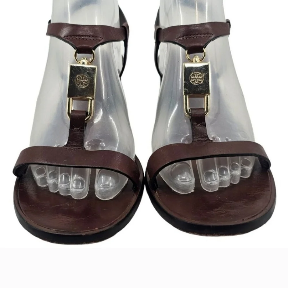 Tory Burch Womens 7.5 Leather Strappy Padlock Sandals - Picture 4 of 9